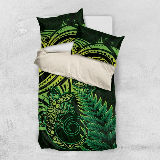 Nueva Zelanda Lagarto Juego de Cama Helecho Plateado Aotearoa Maorí Verde Versión LT14