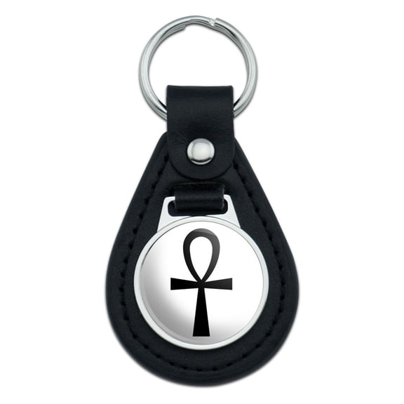 Ankh Cross Design Black Leather Keychain