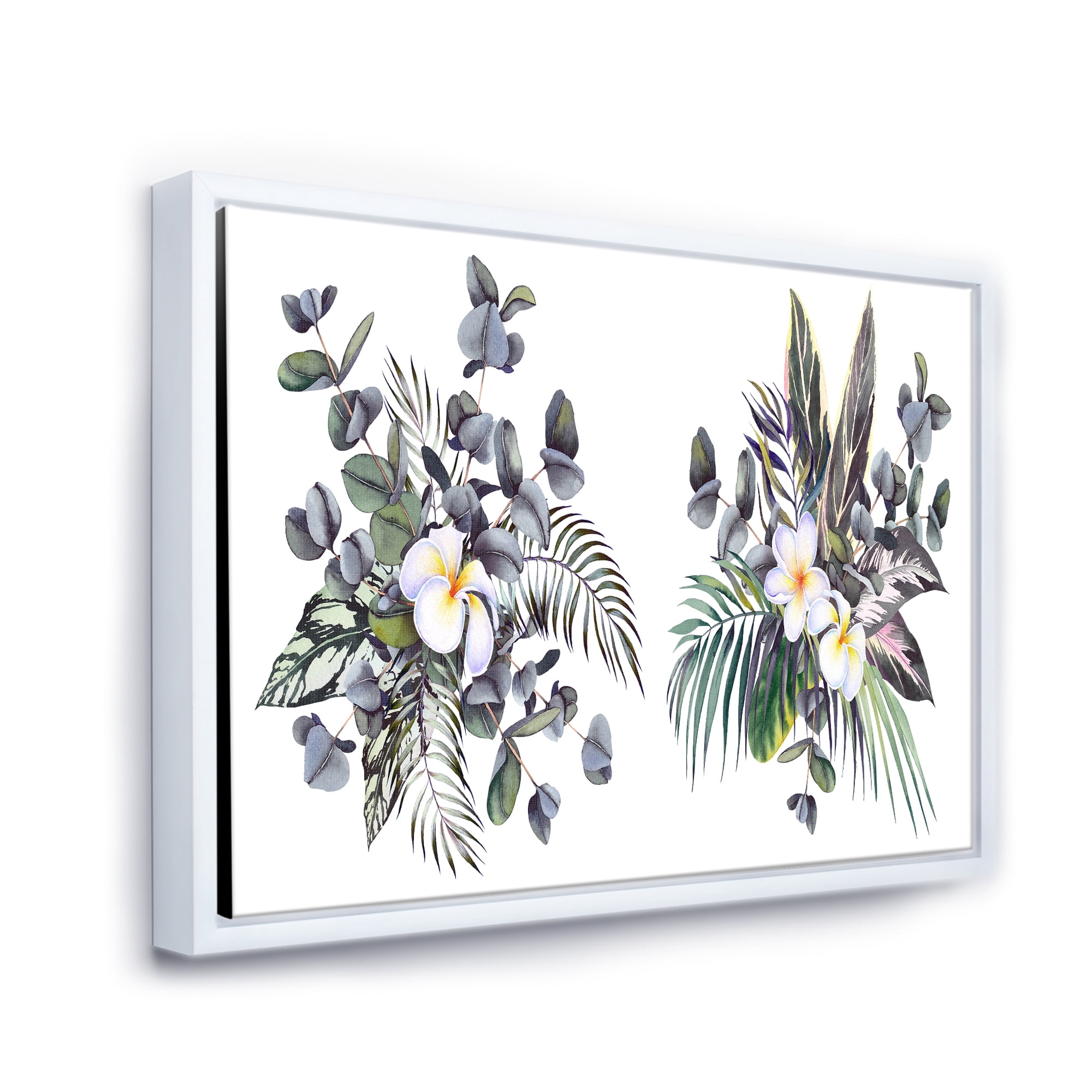 Designart 'Plumeria Frangipani Flowers With Tropical Bouquets' Traditional Framed Canvas Wall Art Print