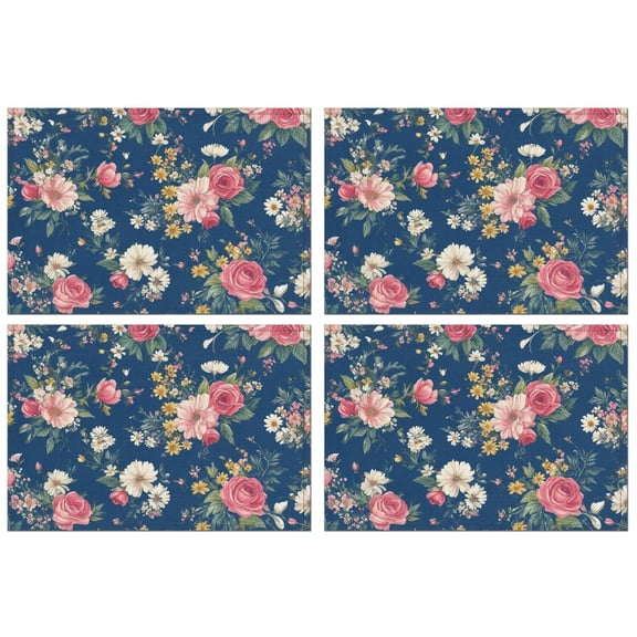 Pioneer Flower Floral Print Pattern Summer Placemats Table Placemats Set Of 4-Linen Kitchen Washable Placemats Table Mats 12x18 Inch Non-Slip Heat Resistant
