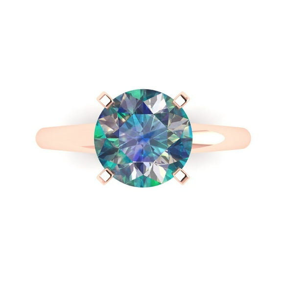 Solitaire Engagement Ring for Women - 2.5ct Blue Moissanite in 14K Rose Gold Promise Ring