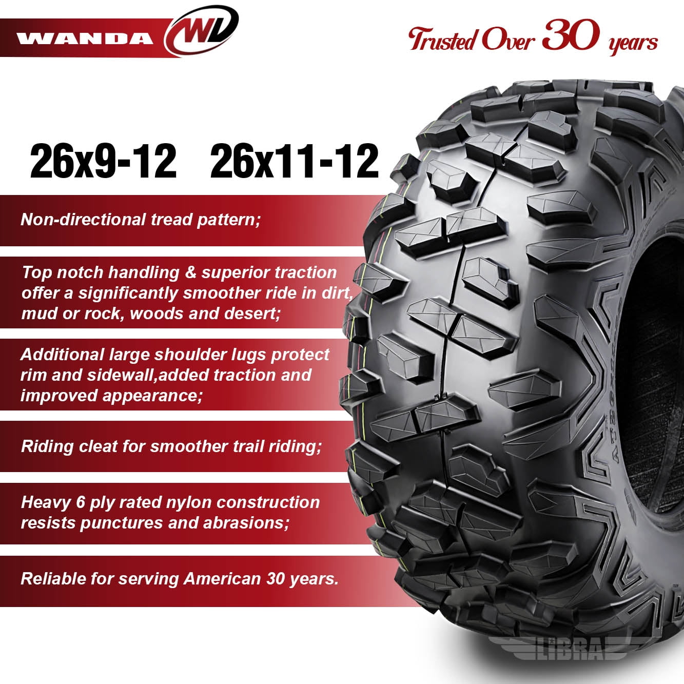 26x9-12 & 26x11-12 ATV Tires Set for 12-17 Kawasaki Teryx4 Base/LE/Camo 750 4X4