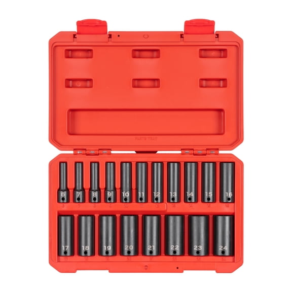 TEKTON 3/8 Inch Drive Deep 12-Point Impact Socket Set with Case, 19-Piece (6 - 24 mm) | SID91307