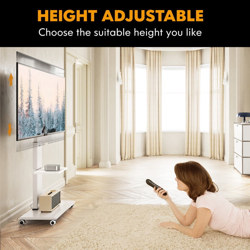 FITUEYES Rolling TV Stand for 32-70 inch with One Shelf,White