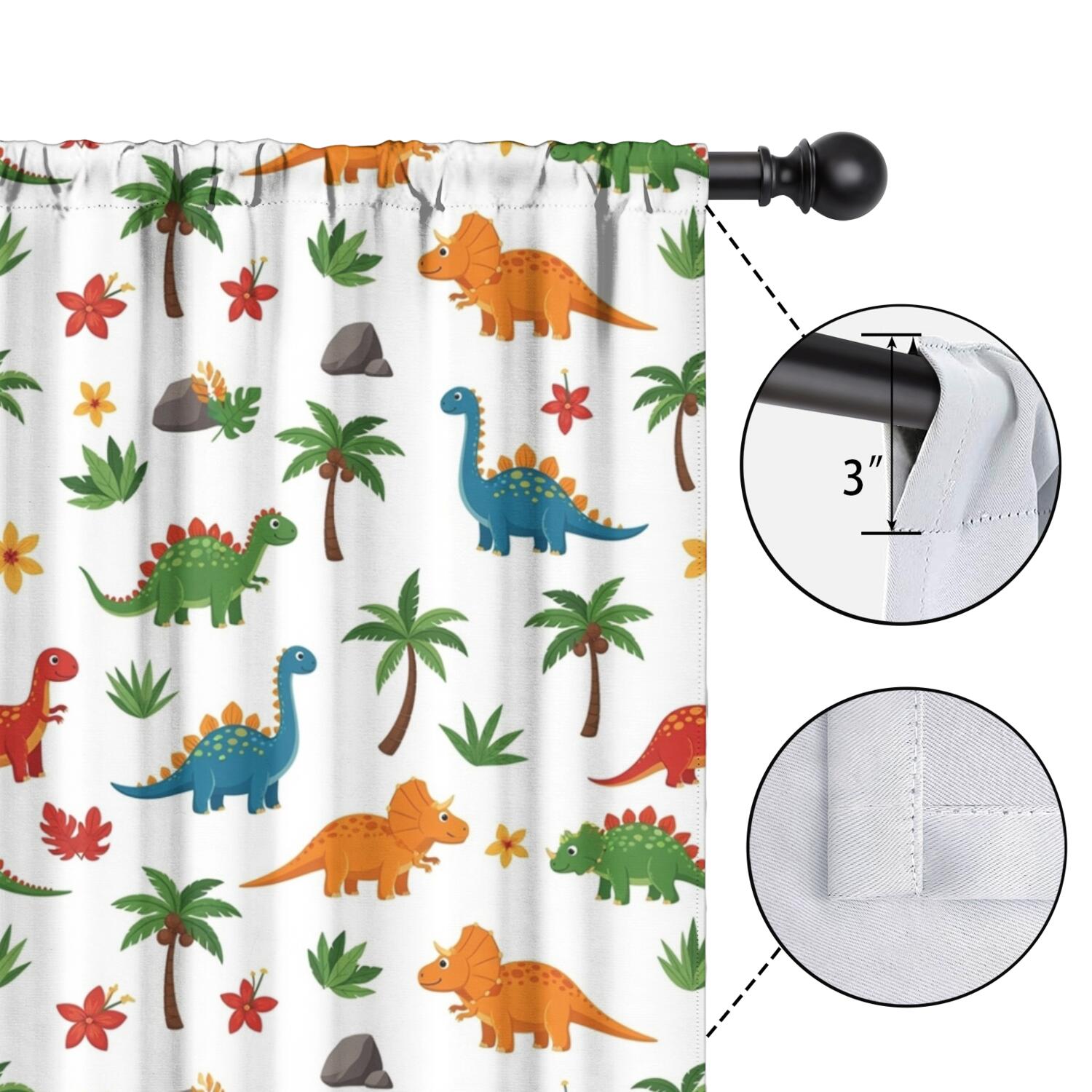 Blackout Kids Curtains,Tropical Dinosaur Pattern Childrens Insulated Curtains Set Of 2,Bedroom Essentials,Toddler Room Decor 42"x54"