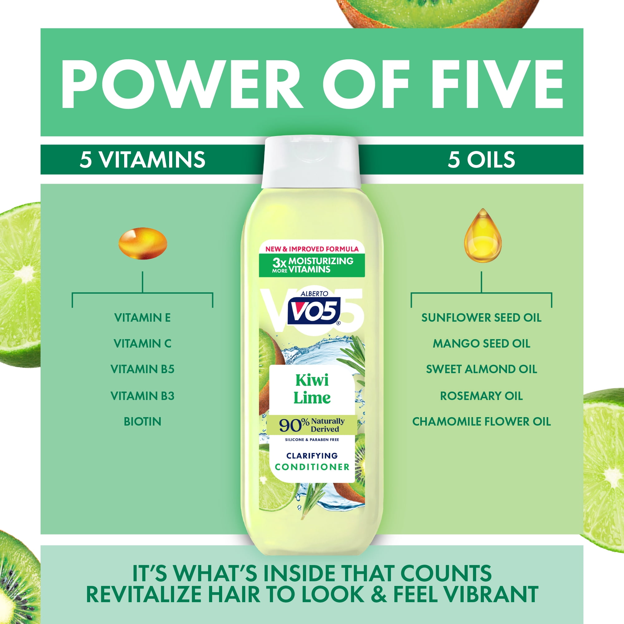 Alberto VO5 Kiwi Lime Clarifying Hair Conditioner with Rosemary Extract, 98% Naturally Derived, Paraben Free, Vitamin-Enriched Formula for Fresh, Clean Hair