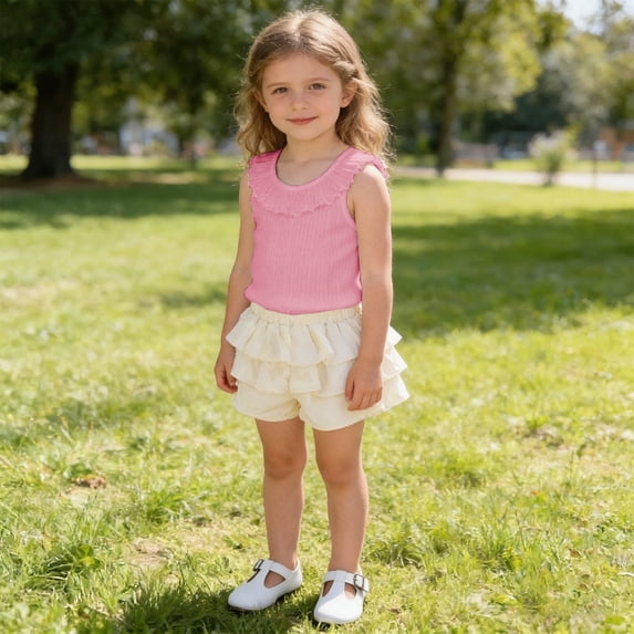 Djtdsds Toddler Girls Ruffle Tank Top Back Ribbed Sleeveless Shirt Size:8-9 Years