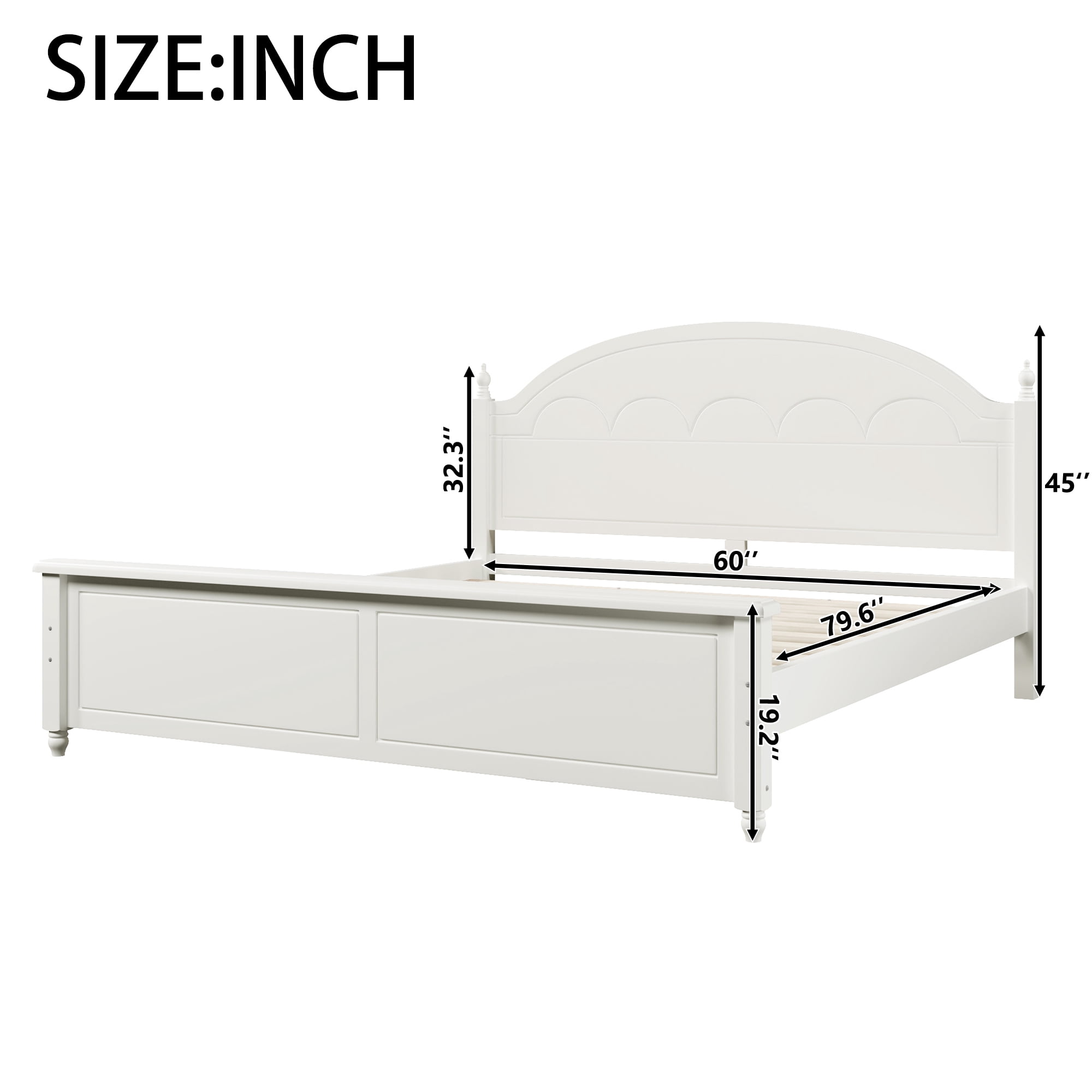 Euroco Wood Queen Size Platform Bed, White