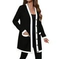 thumbnail image 2 of Women's Lightweight Color-Block Mid-Length Coat, Button-Down Jacket with Pockets, Casual Outerwear for Women, Comfortable Light Jacket for Spring and Fall, Modern Two-Tone Design Coat Black L, 2 of 4