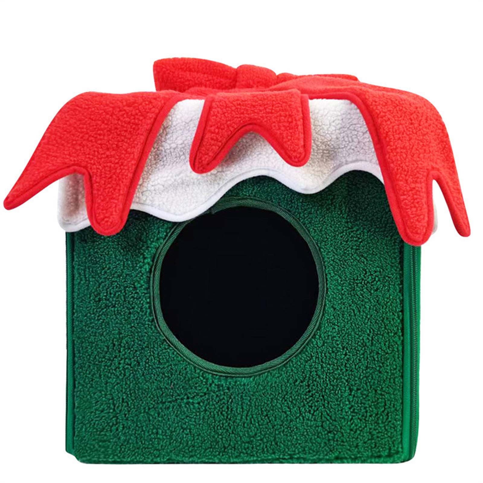 KIHOUT Christmas Cat House, Indoor Cat Bed, ( 12.40 x 12.40 x 12.40 inch) Size Cube for Kitten and Small Cat, Removeable Cat Cave with Non-Slip Bottom, for Cat