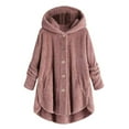 thumbnail image 1 of Womens Winter Jacket Plus Size Button Plush Tops Hooded Loose Cardigan Wool Coat Jacket Pink XXXXXL, 1 of 7