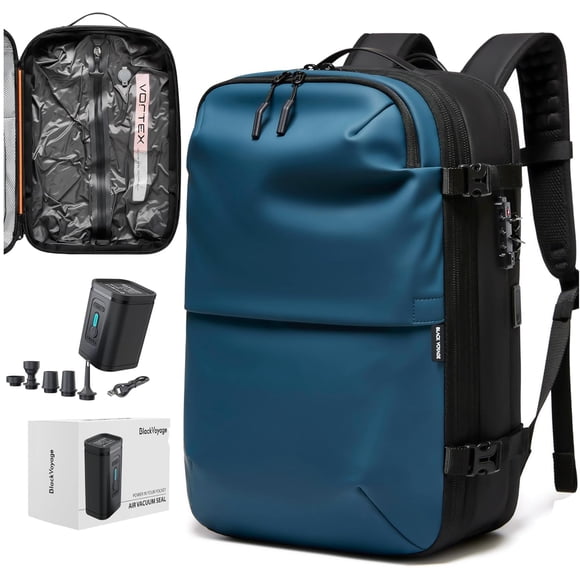 Mochila de viaje Vortex Vacuum Seal de 60 litros con bomba de aire azul