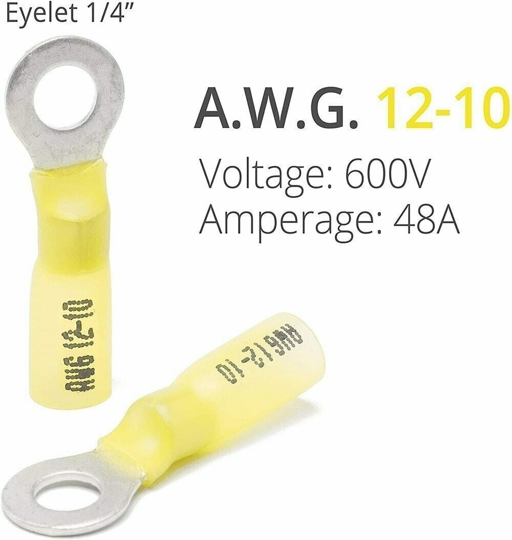 100pcs Insulated Heat Shrink Ring 12-10AWG #10 Electrical Wire Crimp Connectors