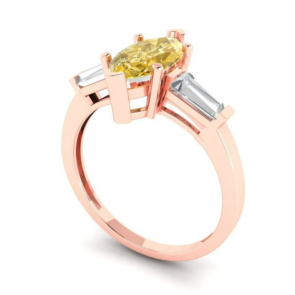 2 ct Marquise Cut Yellow Moissanite Three-Stone Engagement Ring for Women in 18K Rose Gold