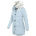 thumbnail image 4 of Lovskoo 2024 Womens Winter Coats Quilted Jacket Long Sleeve Solid Hooded Faux Fur Cardigan Outerwear Padded Coat Light Blue, 4 of 5