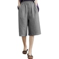 thumbnail image 2 of Endives Womens Cotton Linen Short Slim Solid Color Linen Pant Women Elastic Waist Short Pants Grey, 2 of 4