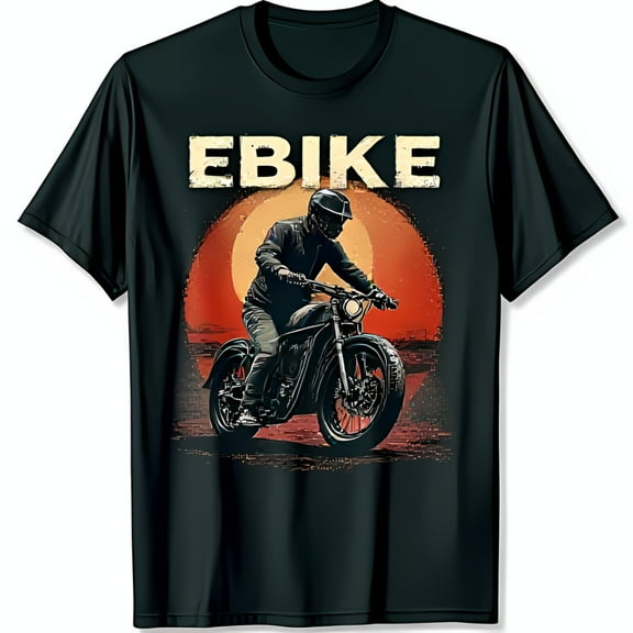 Vintage Motorcycle Rider Graphic Black T-Shirt Nostalgic EBike Design