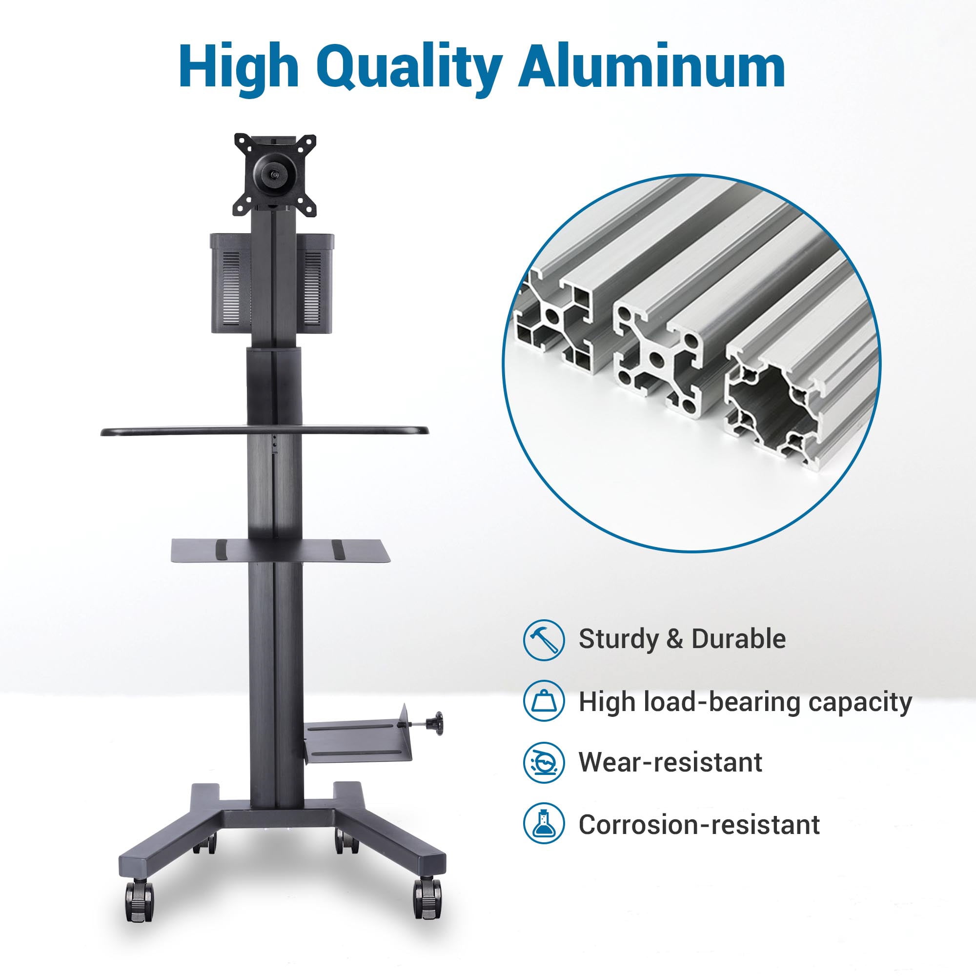 Yescom NexusX Core Mobile Computer Cart PC Stand Workstation on Wheels Monitor Mount Adjustable Hospital Office ANSI/BIFMA X5.5-2021 Certificated