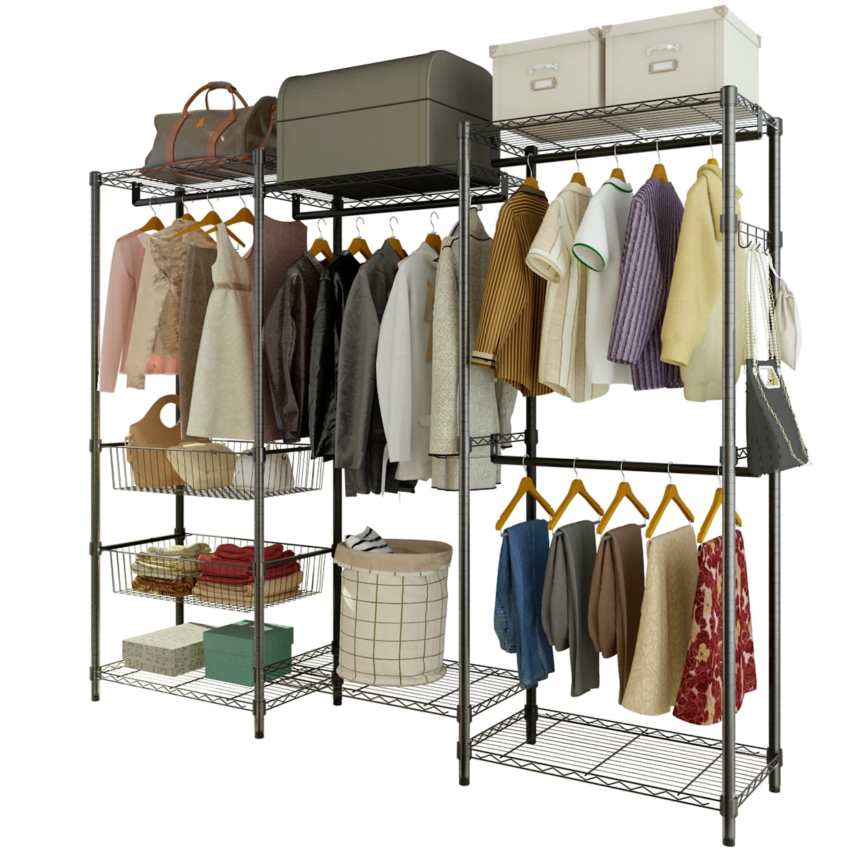 Ubesgoo Standing Closet Garment Rack Made of Sturdy Carbon Steel with Spacious Storage Space, Clothes Hanging Rods, Heavy Duty Clothes Organizer for