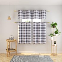 3 Pc Cotton Classic Country Farmhouse Kitchen Window Curtain Grommet Top -Grey & White Buffalo Check Tier & Valance Set, 54" x 18" / 27" x 24"