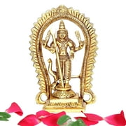 Brass World Brass Murugan Idol / Lord Kartikeya Statue / Subrahmanya Swami Idol, 12.5cm Height, Gold Colour - (1 Piece)
