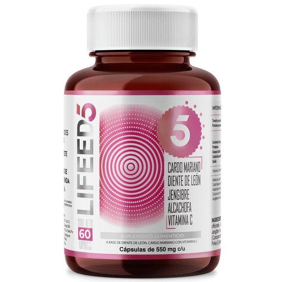 Cardo Mariano LIFEED5 Suplemento Alimenticio Multivitaminico 60 Capsulas con Diente de Leon Curcuma Vitamina C y Jengibre