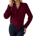 thumbnail image 2 of Long Sleeve Shirts for Women Elegant Tie Neck Blouse Long Sleeve Soft Tunic Top with Bow Detail Outfits Modern, 2 of 9
