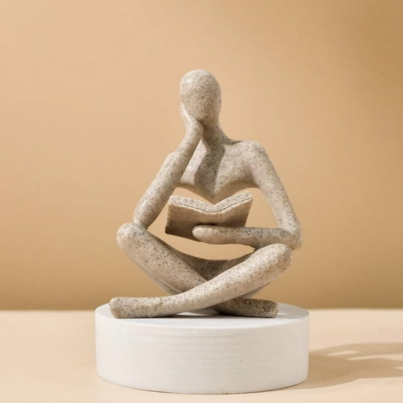 1pcs Abstract Art Thinker Statue - Reading Thinker Sculpture Figurine, Modern Home Decoration for Living Room Office Shelves Coffee Table Desk Decor (Style 1，Sandstone)