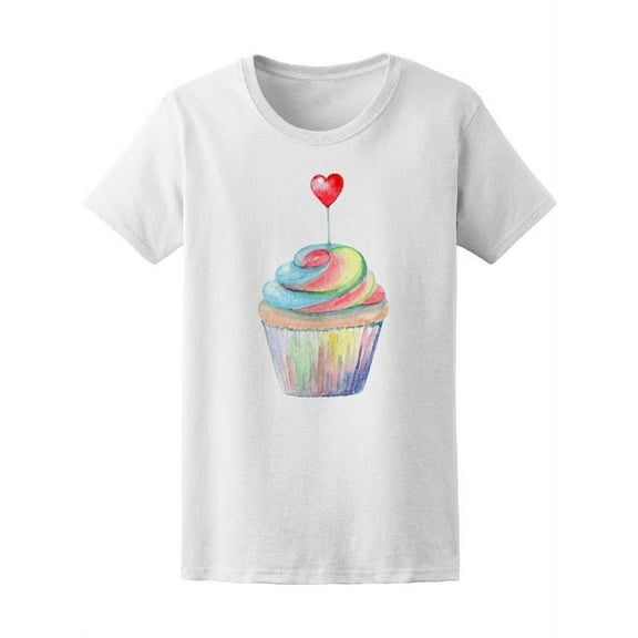 Watercolor Cupcake With Heart T-Shirt Women -Image by Shutterstock, Female x-Large