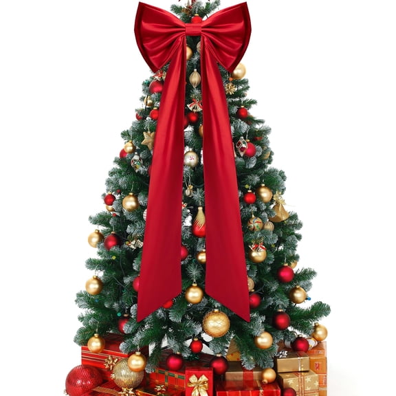 EBaokuup Large Red Satin Christmas Tree Topper Bow, 52.2 x 15.5 Inch Double Layer Holiday Decor
