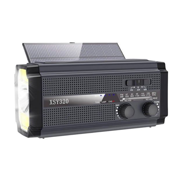 Emergency Weather Radio Hand Crank Solar Radio Portable AM/FM/ Radio with 5 Charging Modes Cell Phone Charger,1 x Weather Radio 1 x USB Cable,Gray-Black