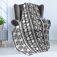 thumbnail image 4 of Folk Soft Flannel Fleece Throw Blanket, Old Vintage Swirls Leaf Abstract Composition with Vertical Borders, Cozy Plush for Indoor and Outdoor Use, 50" x 70", White Black, by Ambesonne, 4 of 5