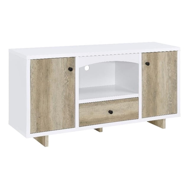 Dalton Armoire de Rangement à 2 Portes Blanc et Pin Vieilli