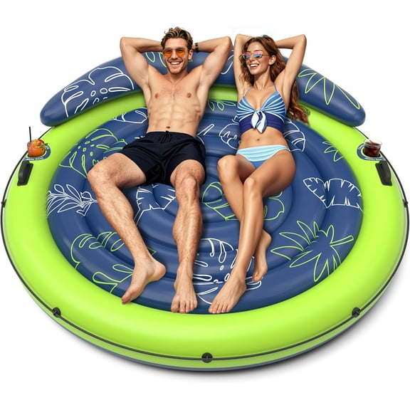 Pool Floats Adult, Inflatable Tanning Pool - Extra Large Pool Floats for Adults Heavy Duty, Round Pool Rafts, River Lake Floaties Water Floats with Cup Holders