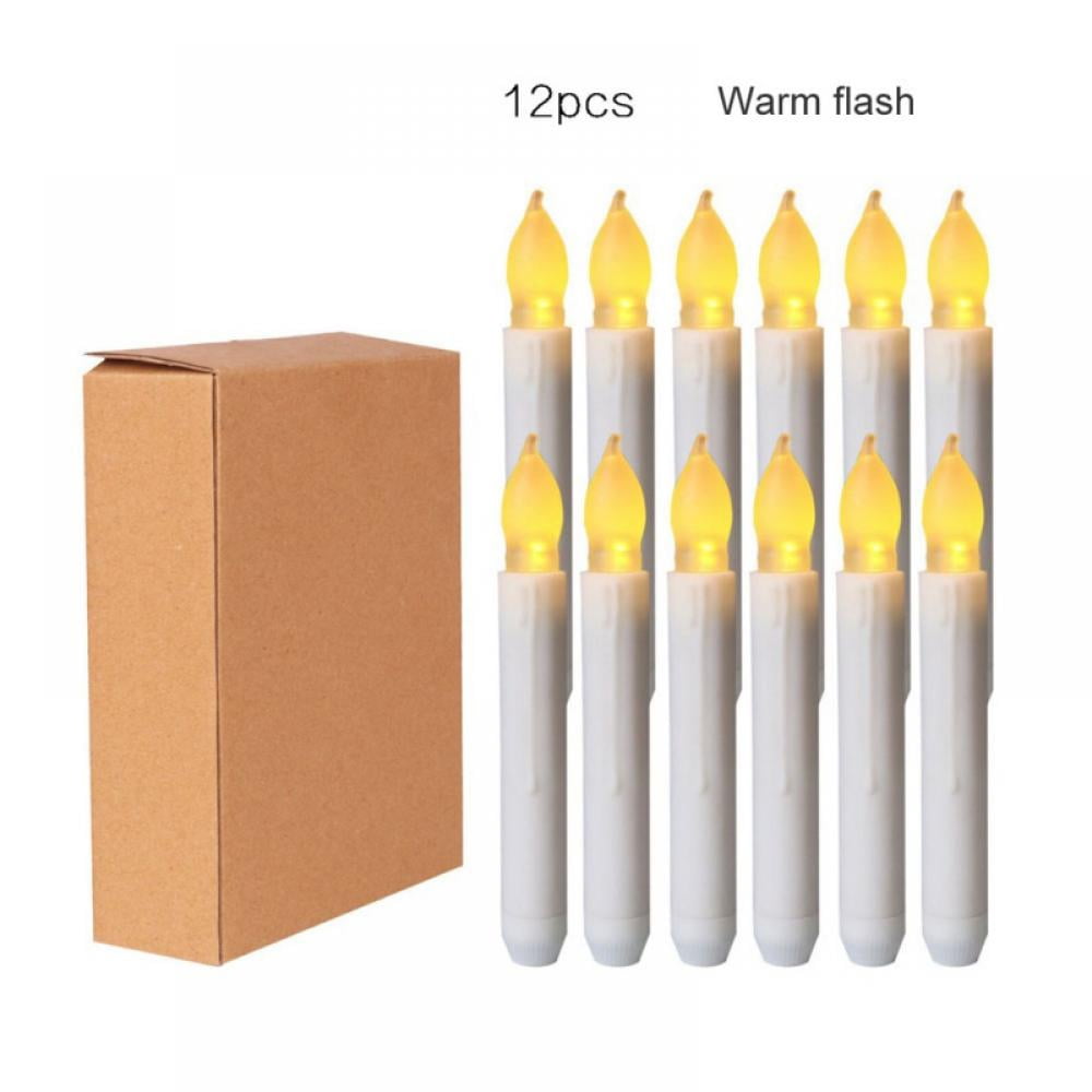 12 Flameless Taper Candles Battery Operated Flickering Ivory Led Candle