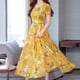 thumbnail image 4 of Gibobby Vestido largo casual de verano para mujer Vestido corto estampado de verano de playa a media pierna vestido de mujer de moda de manga elegante(Amarillo,XL), 4 of 5
