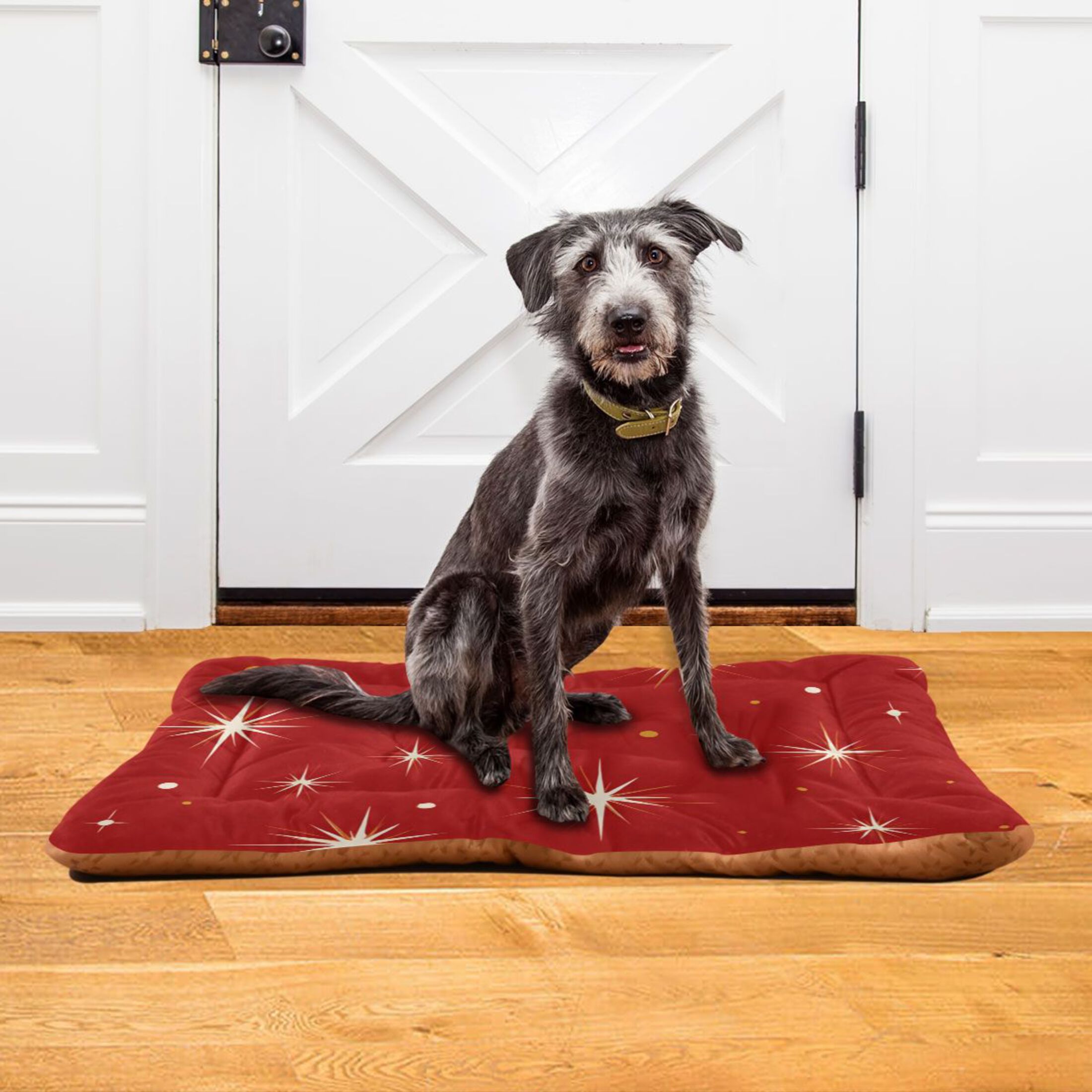 Cozy Mat Pet Bed Indoor Outdoor Warm Soft For Cat Dog Puppy(S/M) Red Background with Shinny Stars