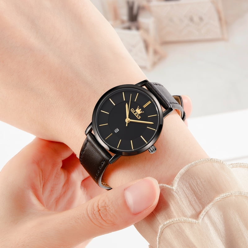 OLEVS Watches for Women Waterproof Womens Wristwatches Analog Quartz Ultra Thin Watches Leather Strap Watches with Date Calendar Ladies Watches Gifts Reloj para Mujer