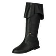 thumbnail image 5 of Roman Knee High Riding Boots for Women Vintage Leather Round Toe No Heel Flats Foldover Mid Calf Tall Boots Black Size 6, 5 of 6