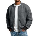 thumbnail image 3 of LTTVQM Men Waffle Texture Bomber Jacket Lightweight Zip Up Long Sleeve Varsity Coat With Sleeve Pocket Ribbed Cuffs Hem For Fall Daily Wear, 3 of 7