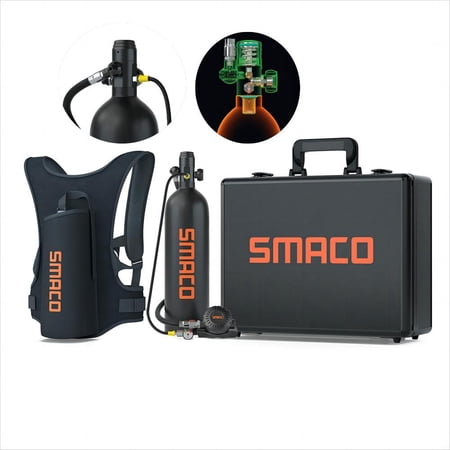 SMACO Scuba Tank 2L Scuba Tank S700PLUS Oxygen Diving Tank Diving Equipment for Underwater Exploration Black
