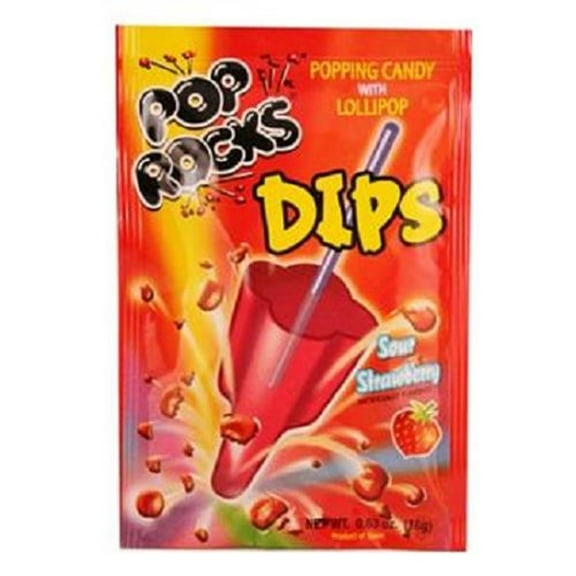 POP ROCKS DIPS SOUR STRAWBERRY LOLLIPOP 0.63 oz Each ( 18 in a Pack )