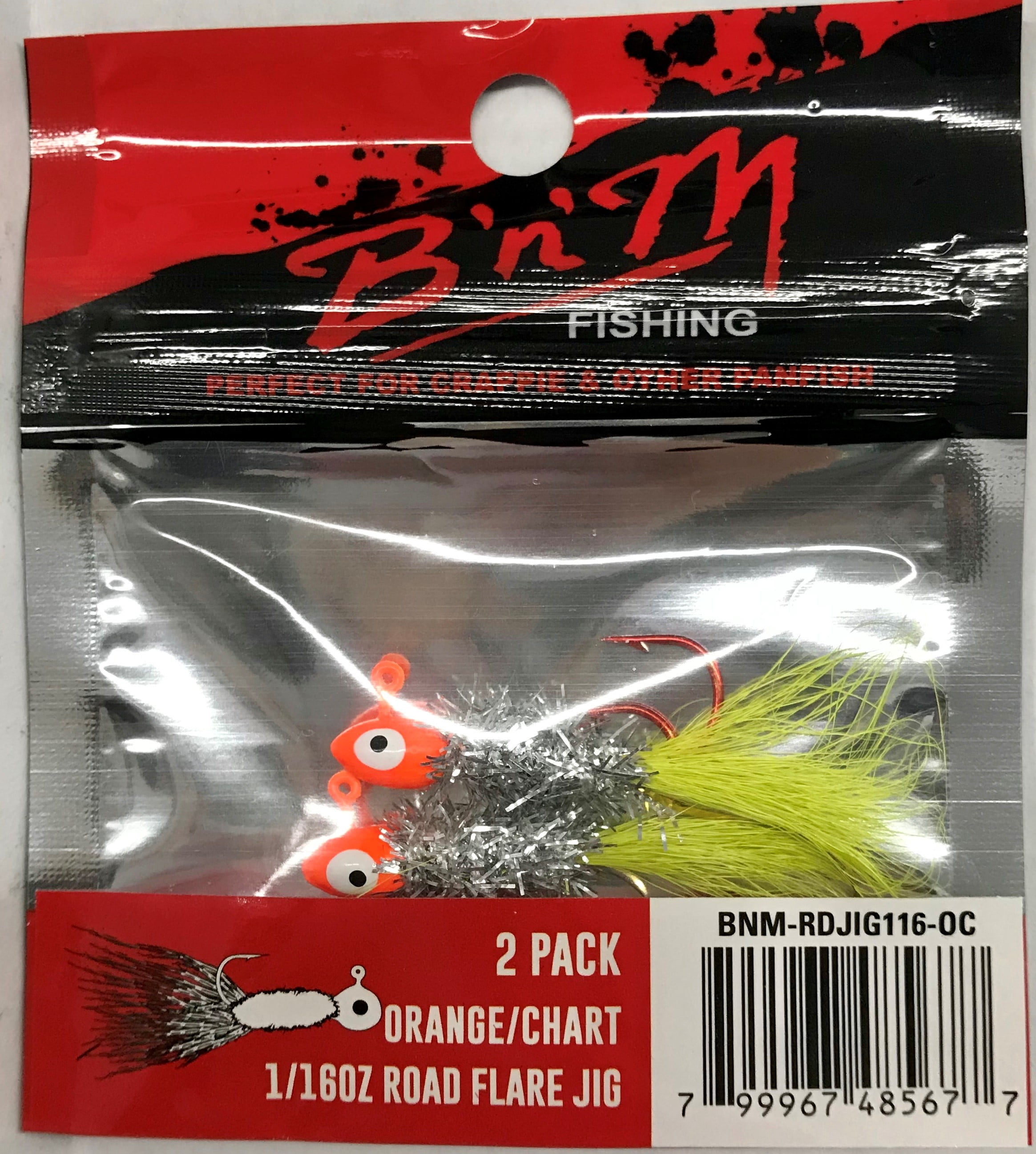 (4 pack) B'n'M Road Flare Jig, Orange & Chartreuse, 1/16 Oz., 2 Count