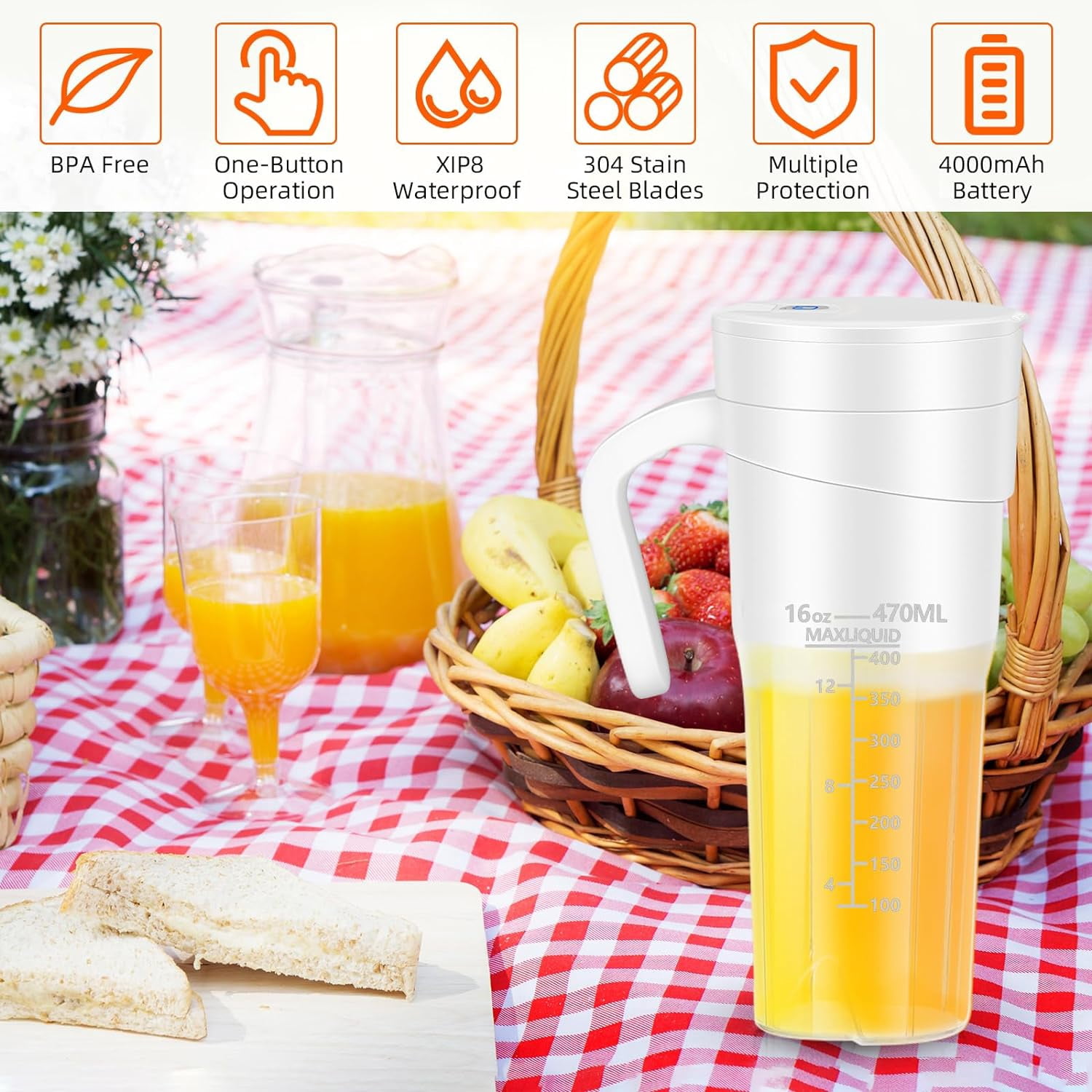 Self-Cleaning Blender - Powerful and Portable Smoothie Maker - 16 Oz Capacity, Magnetic Switch, Rechargeable Battery - Make Healthy Smoothies On the Go