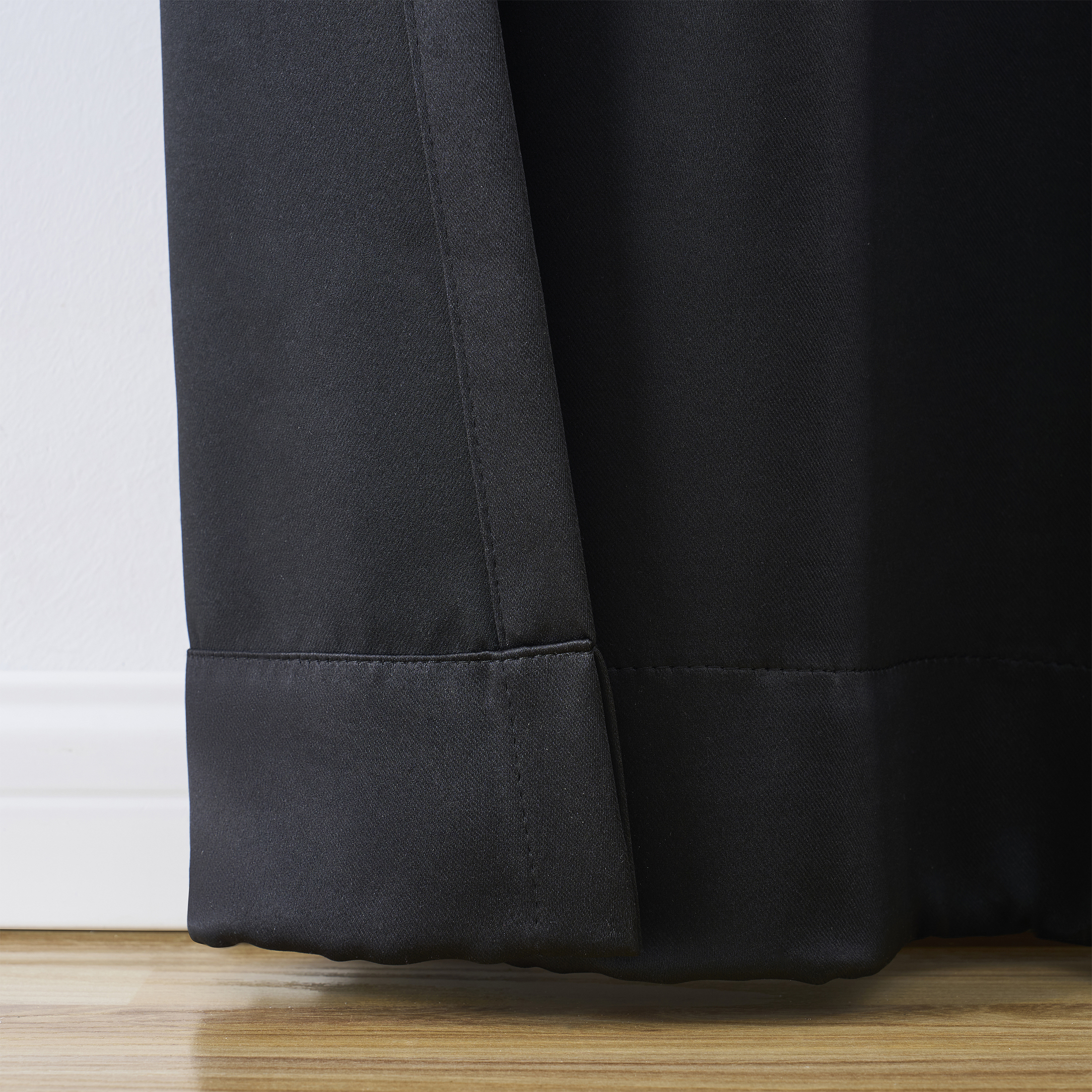 Mainstays Solid Blackout Curtain Panel Pair, Black, 30x95 in photo 2