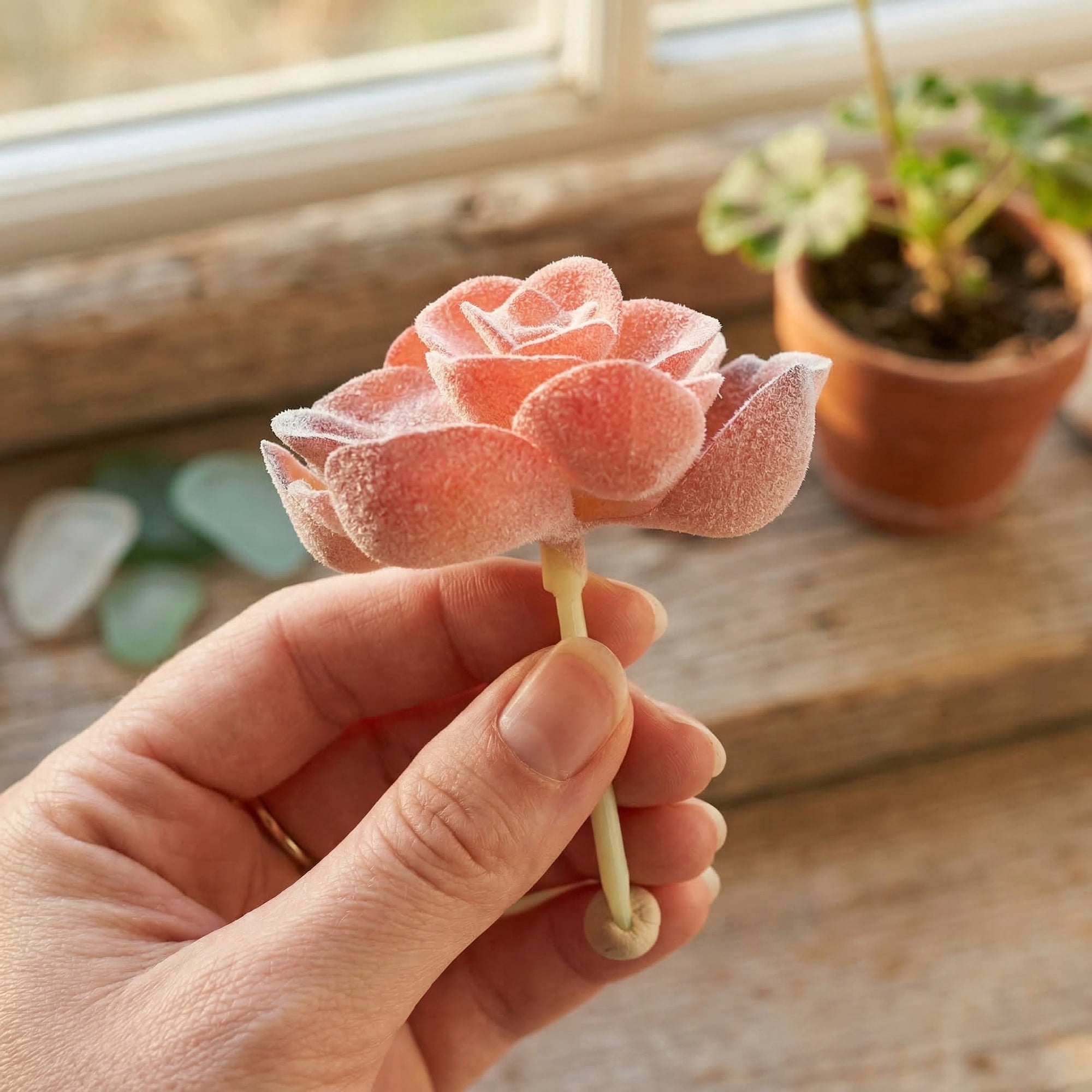 Unique Bargains 10Pcs Flocked Artificial Succulents Rose 3.5" Lotus Pink