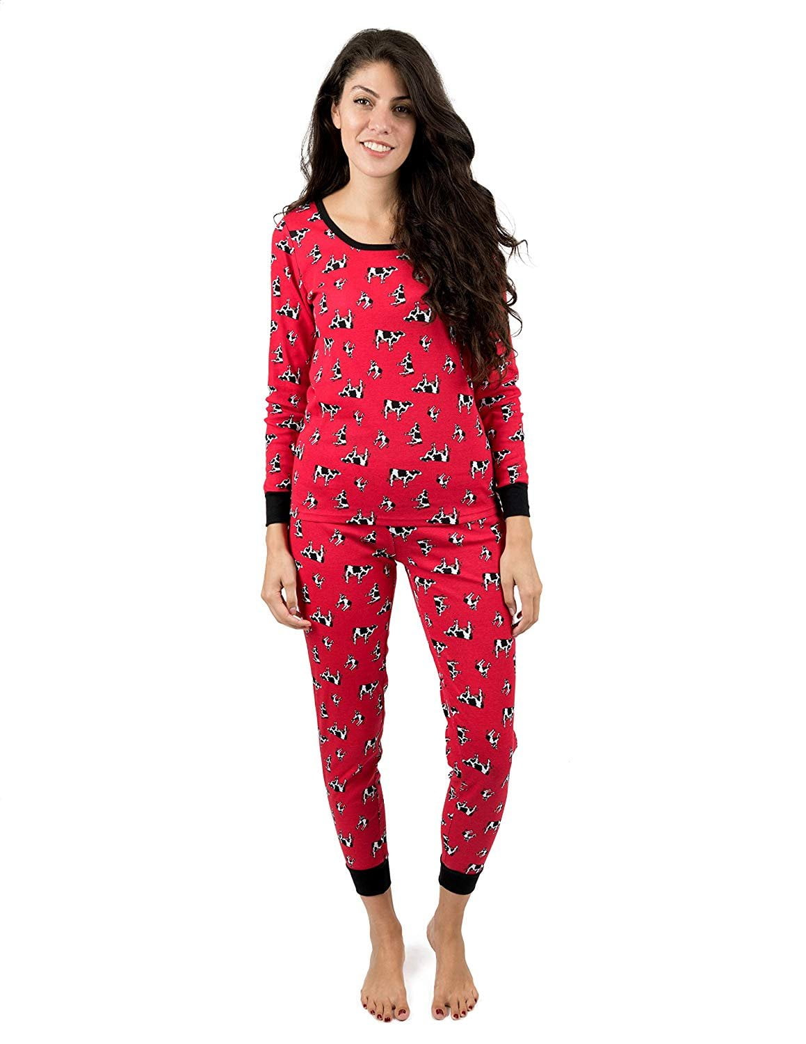Leveret Womens Pajamas Cows 2 Piece Pajama Set 100 Cotton Size XSmall