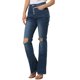thumbnail image 4 of Pantalones de mezclilla ajustados de campana de cintura alta con botones y desgastados para mujer INSPIRE CHIC, color azul, talla S, 4 of 5