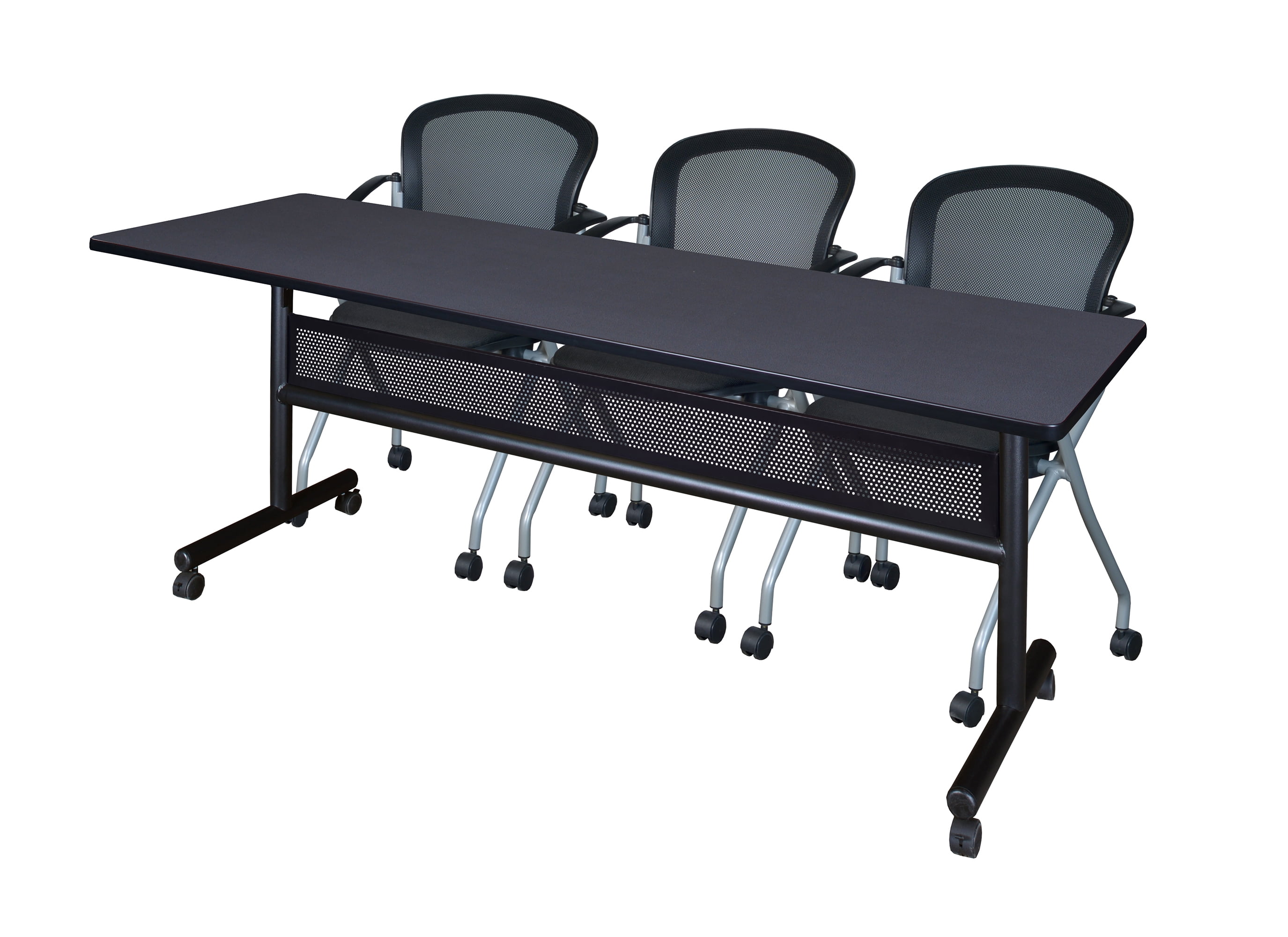 84" x 24" Flip Top Mobile Training Table with Modesty Panel Grey and 3