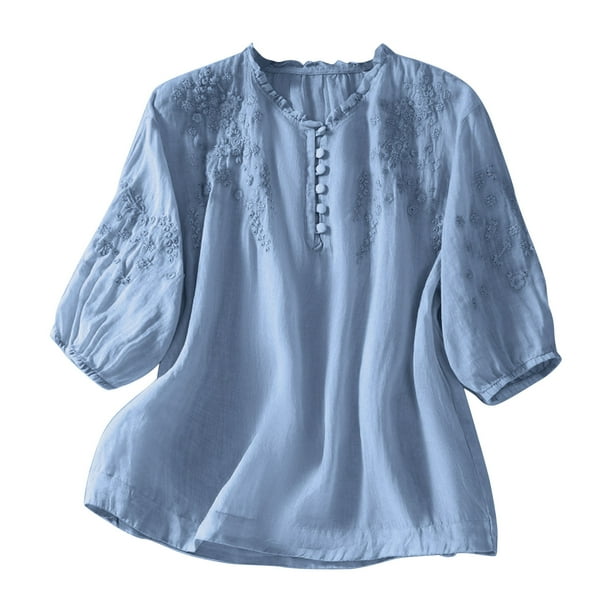 Vestidos Casuales Para Mujer, Blusas De Mujer De Moda Camisetas sueltas de verano con cuello redondo y manga corta para mujer